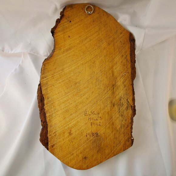 Vintage 1982 Jesus Christ Painting On Black Hills Pine Bark Wall Art 18.5" x 10" - Picture 7 of 12